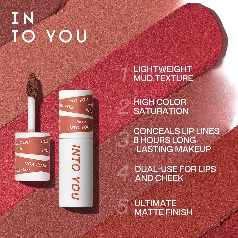 INTO YOU Matte Lipstick for Women, Matte Red Lipstick Long Lasting, Multi-Purpose for Lips and Cheek, Non-Stick Cup Not Fade Lip Stain Makeup Cosmetics Official Directly (EM10)