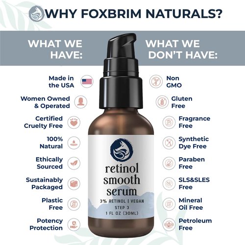 Retinol Face Serum - 3% Retinol - Anti Aging Night Serum - with Gotu Kola, Hyaluronic Acid, Horsetail Extract & Organic Jojoba Oil - 1oz by Foxbrim Naturals