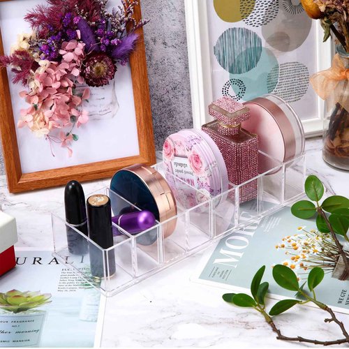 Tuanse 4 Pcs Acrylic Makeup Compact Organizer Detachable 8 Spaces Clear Vanity Drawer Organizer Eyeshadow Palette Storage for Lipstick Highlighter, Skincare Cosmetic Display Cases for Bathroom