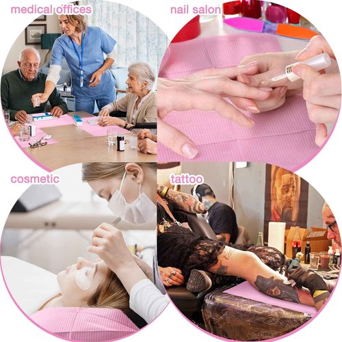 Newwiee 250 Pcs Disposable Nail Table Towels Mat, 13'' x 18'' Patient Bibs 3 Ply Waterproof Tattoo Bibs Nail Towels Paper Tray Covers Clean Pads Tattoo Supplies (Pink)