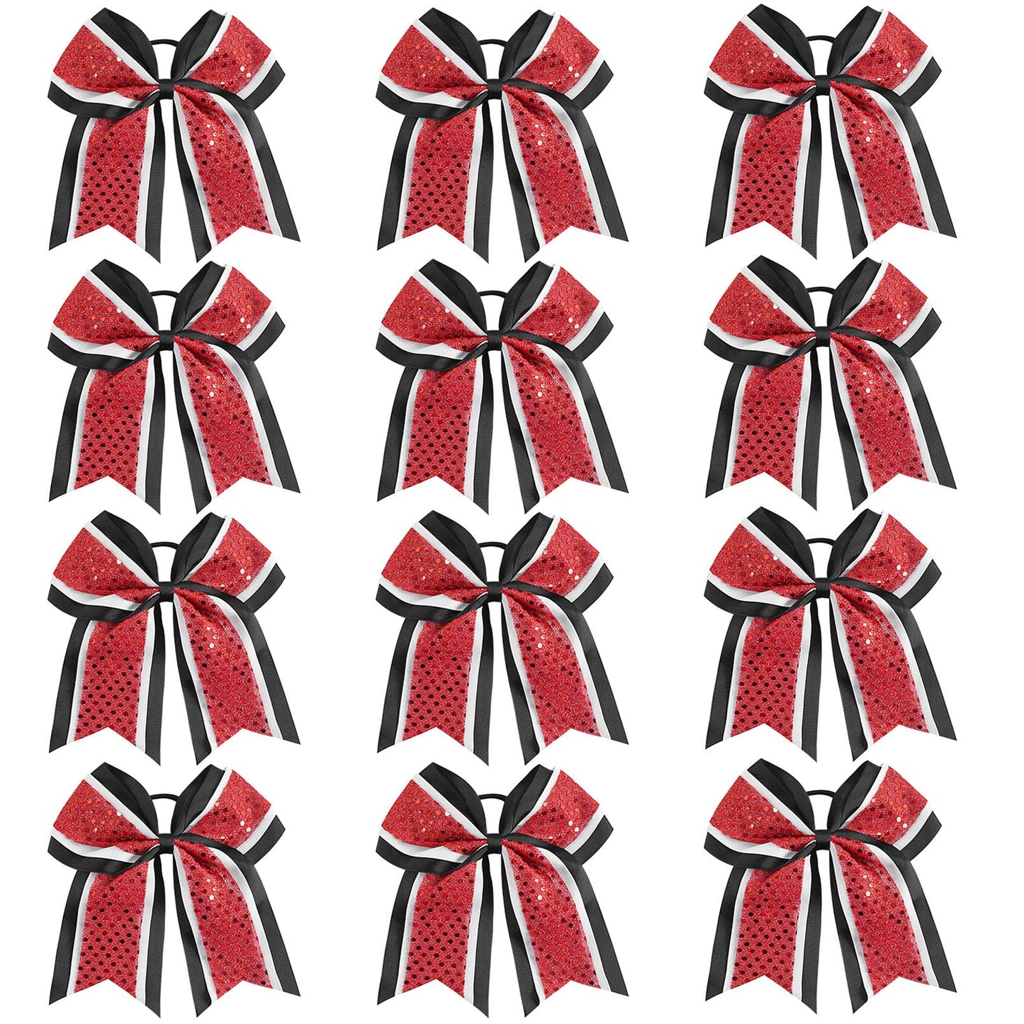 12 PCS 8" Large Glitter Cheer Bows Red Black Girl Hair Bows Sparkly Cheerleading Softball Team Bow Hair Accessories for cheerleaders football Competition Sports