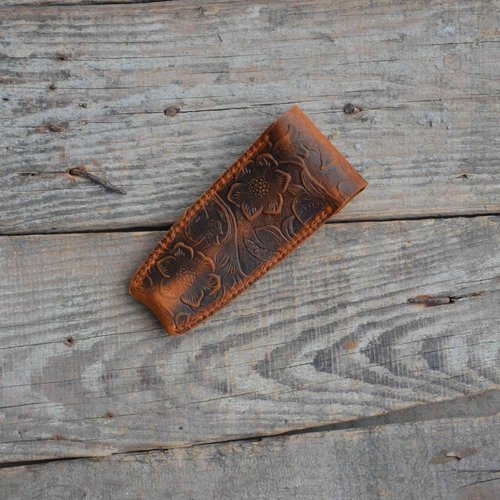 JJNUSA Old Fashioned Sleeve Travel Pouch Leather Safety Razor Case, Double Edge Razor 4.5", Shaving Accessories, Personal Care Essentials, Men's Shaving Razor Flower brown