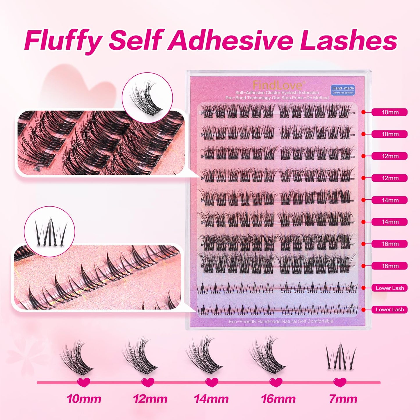 Self-Adhesive Cluster Eyelash Extensions with Bottom Lashes Fluffy Lash Clusters Volume Individual Lashes Wispy Eyelash Clusters DIY Lash Extension at Home