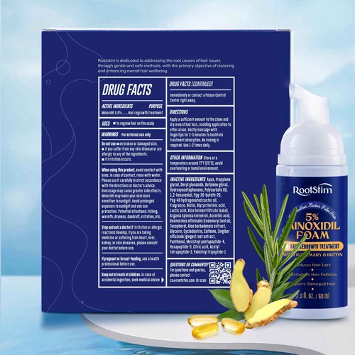 RootStim 5% Minoxidil Foam for men and women, Extra Strength Hair Regrowth Treatment for Thinning Hair and Hair Loss, Hair Follicle Health – Thicker, Fuller Hair Growth Solution 6 FL.OZ