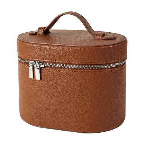 Makeup Bag Vanity Case with Divider and Handle, Aesthetic Makeup Bags, Waterproof PU Leather Toiletry Bag for Women Girls, Portable Cosmetic Organizer Bag (01Brown)