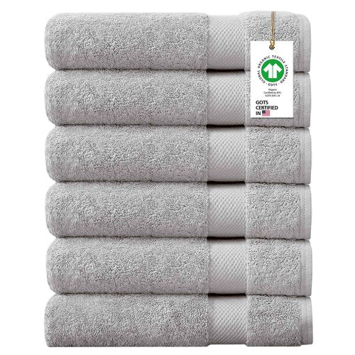 Delara Towels Cotton Washcloths Set 100% Organic Cotton, GOTS Certified Premium Quality Face Cloths, Feather Touch Technology Highly Absorbent and Soft Feel Fingertip Towels, Pack of 6