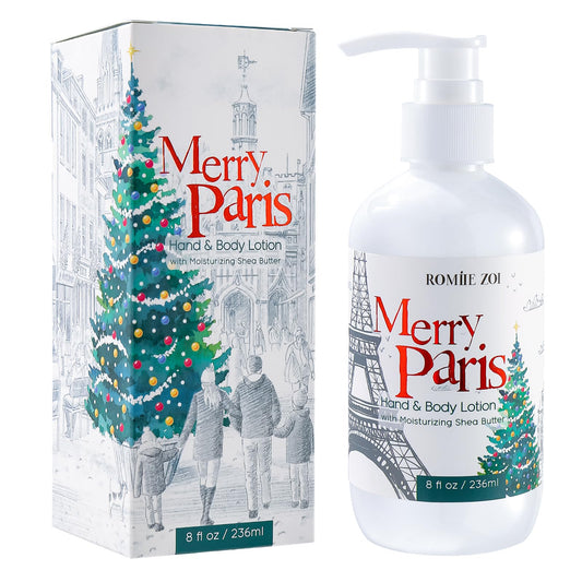 ROMIIE ZOI Christmas Hand & Body Lotion with Moisturizing Shea Butter for All Skin Type- Merry Paris - Cedar & Juniper Scent - 236 ML / 8 FL OZ