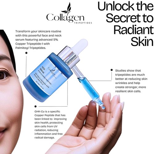 Collagen Tripeptides - 5% Copper Tripeptide-1 + Palmitoyl Tripeptides Face and Neck Serum Skin Revitalizer, Support Anti Wrinkle, Tightening, Collagen - For Men and Women