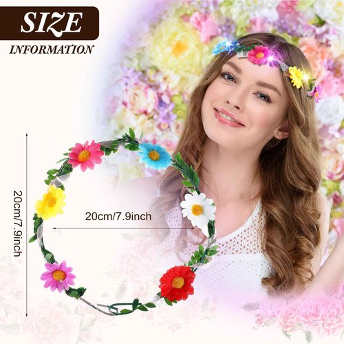 Syhood 40 Pcs LED Flower Headband, Light up Flower Crown Garland Headdress Floral Headpiece for Women Hair Accessories Bridal Shower Holiday Birthday Wedding Party(Sunflower Style)