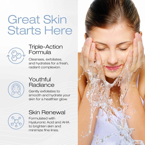 Thibiant Beverly Hills CleanSkin Brightening Facial Cleanser Exfoliating Face Wash with Hyaluronic Acid that Help Removes Dirt, Oil and Make-up, Fragrance-free, Paraben Free, 6.7 Oz