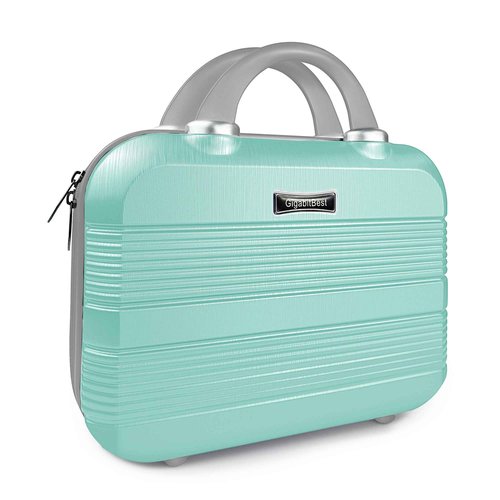 14" Portable Hard Shell Makeup Travel Case - Stylish PC+ABS Cosmetic Organizer for Women - Scratch-Resistant, Elastic Strap, Mini Suitcase - Perfect for Romantic Gifts（Opal Green）