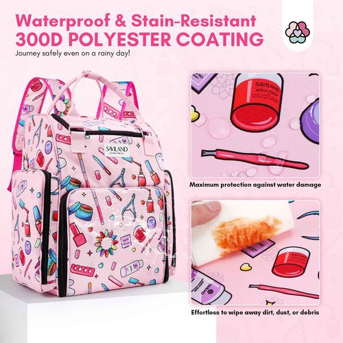 SAVILAND Nail Polish Organizer Bag: 33L Large Nail Organizers and Storage Bag Holds 80 Bottles (15ml/0.5 fl.oz) & Lamp, Portable Gel Polish Holder Carrying Case Manicure Storage Tools Travel Home Use