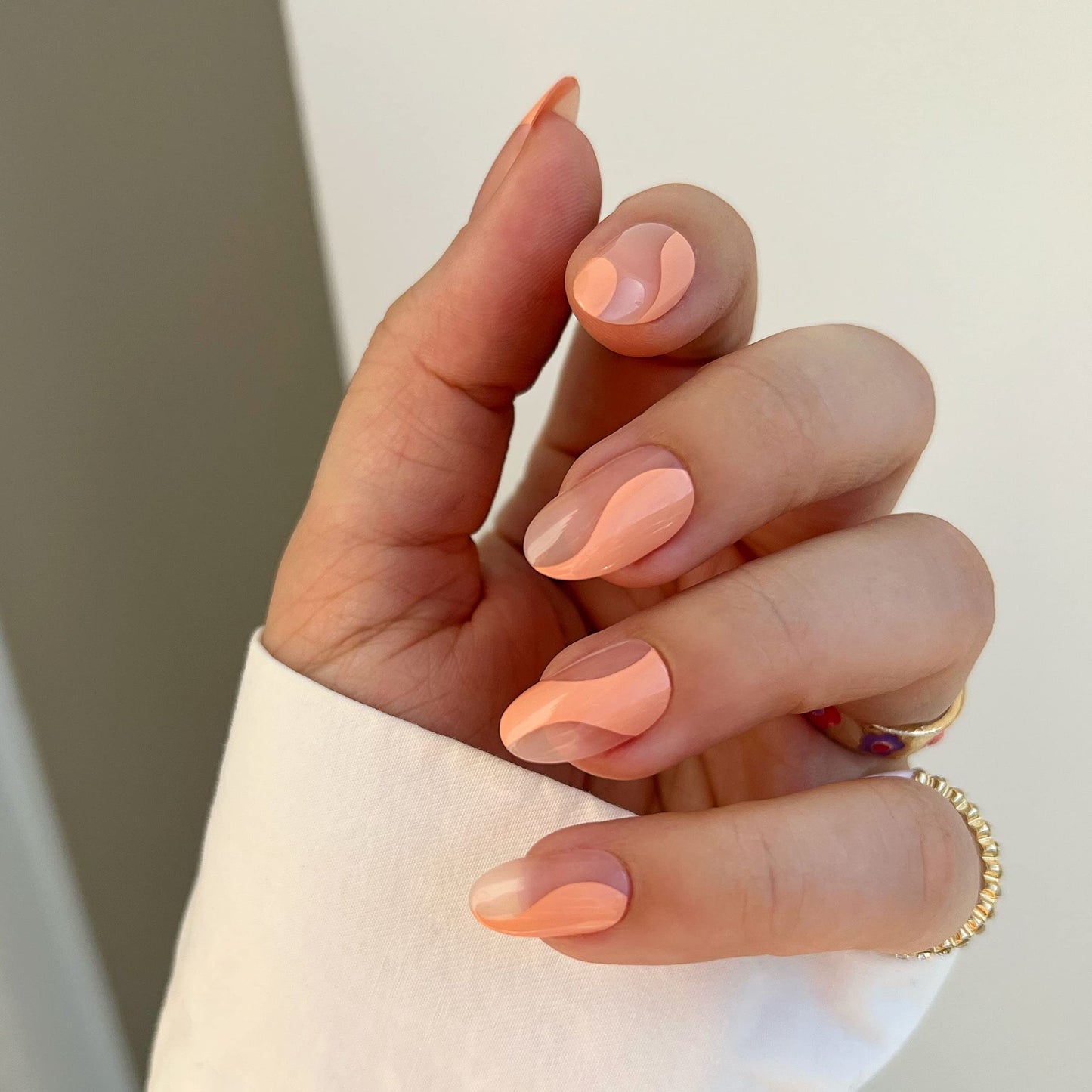 Signet Press On Nails - Creamsicle | Long Lasting Short Almond Nail Manicure Kit - Easy to Apply - Nail Kit includes 24 Nails in 12 Sizes, Nail Glue, Adhesive Gel Tabs, Nail File, & Cuticle Stick