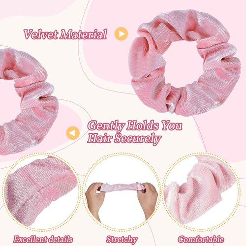 Juexica 100 Pcs Pink Hair Scrunchies Bulk Valentine's Day Velvet Soft Scrunchy Cute Hair Ties Scrunchies Solid Color Elastic Bands for Women Girl Accessories Party Favor (Pink)