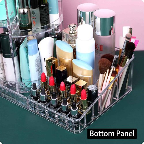 MOSIKER 360 Rotating Skincare Organizer,Large Clear Acrylic Tiered Adjustable Perfume Tray Cosmetic Holder for Bathroom