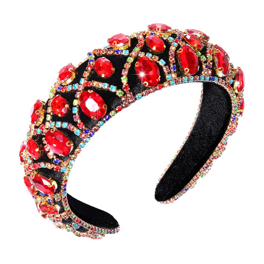 HEIDKRUEGER Crystal Rhinestone Headbands for Women Rhinestone Padded Headband Soft Wide Velvet Jewelry Chain Hairband Gorgeous Retro Headband Hair Accessories