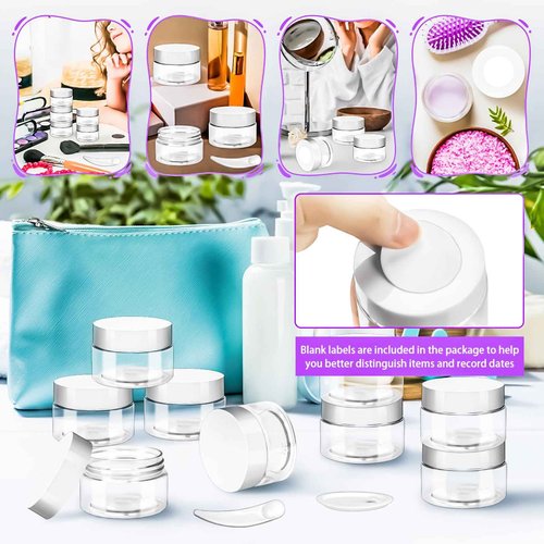 MotBach 20 Pack 1oz Plastic Jars Containers, 30ml Travel Size Container Jars with Lids, 30g Small Travel Cosmetic Container Jar for Toiletries Cream Makeup Cosmetic Salves Sample Slime Lip Balm Lotion