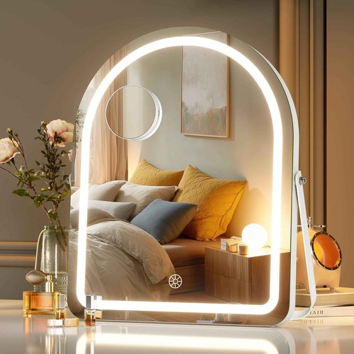 MINISO Vanity Mirror with Lights-12" x 14" Arched Makeup Mirror with 3 Color Lights, Adjustable Brightness,10X Magnification