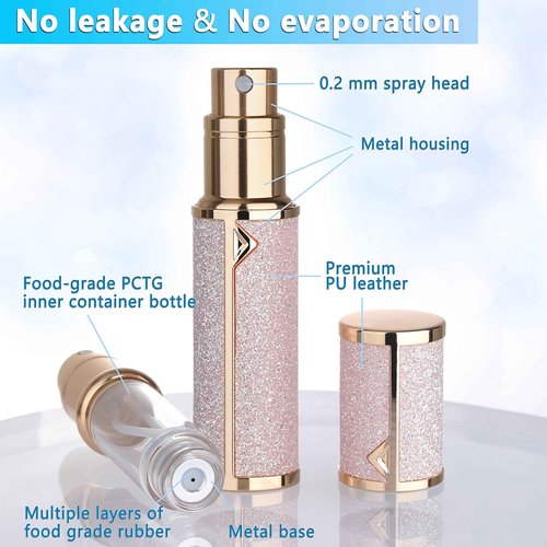 Qavhun Refillable Travel Perfume Atomizer Bottle - 5ml Luxury Pocket Perfume Dispenser Pump, Travel Perfume Atomiser, Cologne Dispenser, Portable Size Sprayer Bottle for Traveling (Pink - 1)