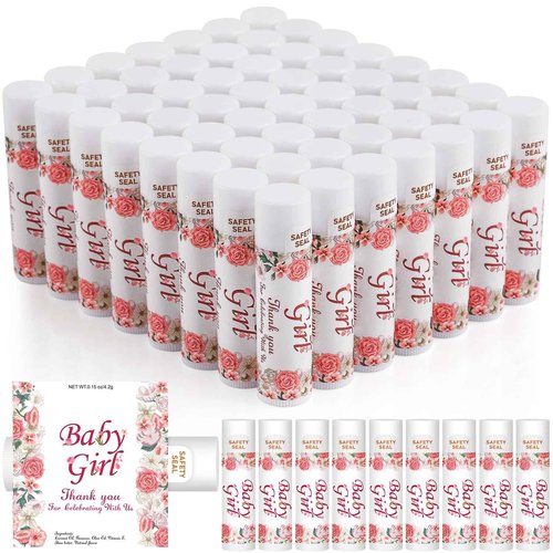 DMSKY Lip Balm Bulk 60 Pcs Baby Shower Party Favors For Girl, Gender Reveal Party Favors (BABY GIRL) Thank You Gift for Guests