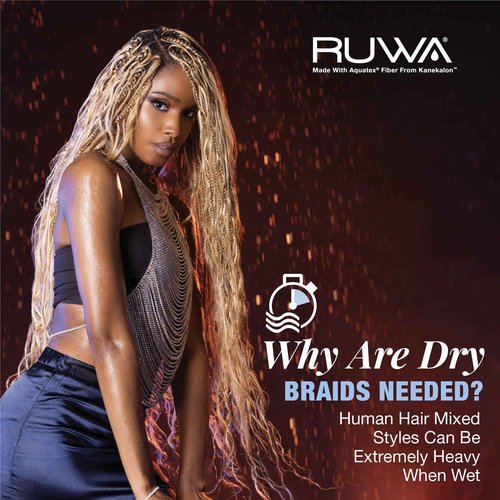 Sensationnel Ruwa prestretched braiding hair - 3x 36 inch water repellent kanekalon fast dry synthetic sports itch free (5 pack, 1B OFFBLACK)