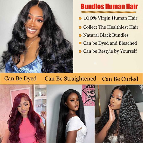 Human Hair Bundles Body Wave Bundle Human Hair 100% Unprocessed Brazilian Virgin 12A Quick Weave Wavy Bundles Real Raw 1 Bundle Human Hair Extensions Natural Black 20 Inch