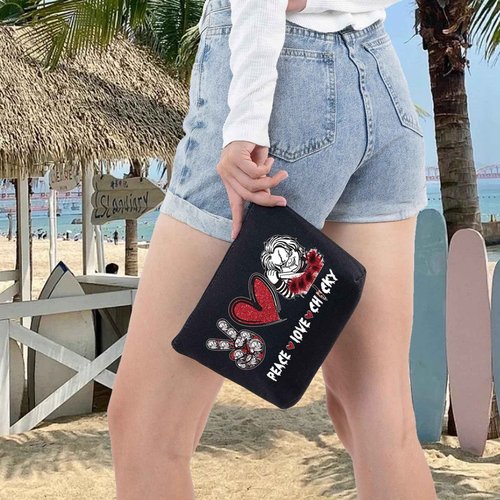 LEVLO Horror Movie Cosmetic Bag Horror Bride Fans Gifts Peace Love Movie Makeup Zipper Pouch Bag For Andy & Mike Fans (Peace Chuc Black)