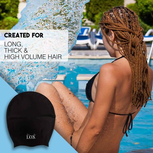 Extra Large Swim Cap for Very Long Hair, Silicone Shower Cap for Braids and Dreadlocks, Keeps Hair Dry While Swimming or Showering, Women and Men, Keeps Afro Extensions Weaves Dry