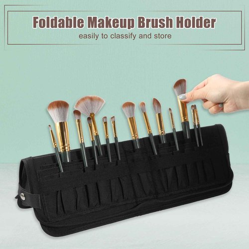 VOCOSTE Foldable Makeup Brush Holder, 29 Pockets Makeup Brush Organizer, Stand-up Makeup Brush Travel Bag Cosmetic Case, Portable Travel Makeup Brushes Case Handbag