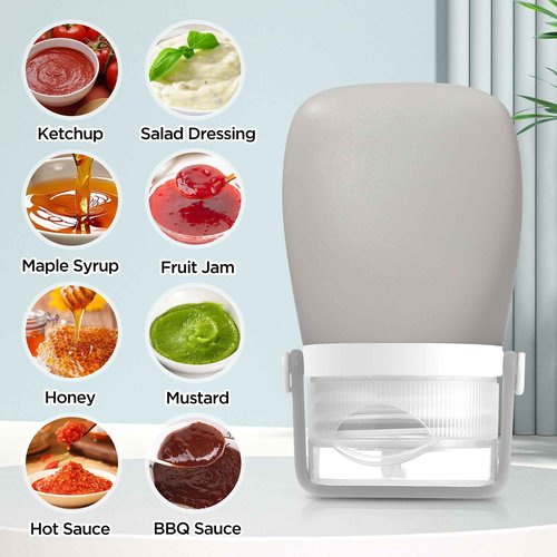 RONRONS Silicone Travel Bottles, 1oz Sauce Salad Dressing Bottles Condiment Container Small for Shampoo Toiletries Conditioner (2 Pieces)