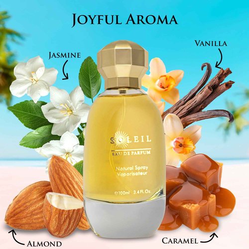Soleil for Women Eau De Parfum - Gourmand Fragrance With Soft Florals & Creamy Sandalwood - Top Notes of Pistachio, Vanilla & Salted Caramel - Natural & Free of Parabens - Elegant 100ml Bottle