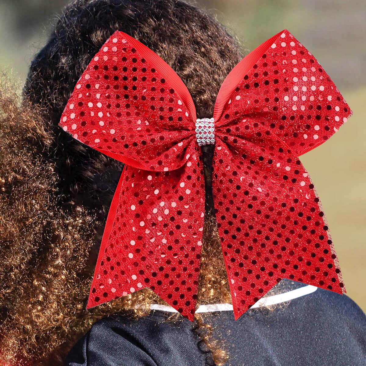 CEELGON Red Glitter Cheer Bow Bulk Large Hair Bows Breast Cancer 8inch for Toddler Girls Jumbo Cheerleading Ponytail Holder Team Gifts for Teen Hair Ribbons Softball Cheerleader Pack of 10