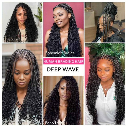 Human Braiding Hair 2 Bundles 100g 16Inch Water Deep Wave Bulk Human Hair for Braiding No Weft Braiding Hair Bulk Curly Human Hair for Boho Braids 12A Brazilian Virgin Hair Extensions Natural Color