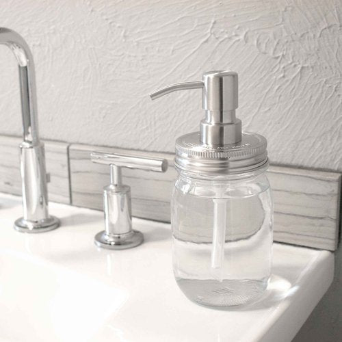 Mason Jar Soap/Lotion Pump Kit Satin/Brushed Nickel Finish Stainless Steel Adapter Lid by Mason Jar Lifestyle (Regular Mouth, #5)