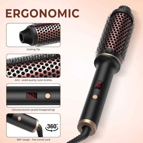 Thermal Brush-Blowout brushs,10 Temperatures LCD Display Upgrade to 400°F 1.5 in Heated Round-Brush Curling Iron Heated Ceramic Tourmaline Ionic Comb 110-240V Volum for Any Hair Type