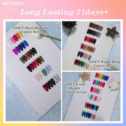 NICYVFV 60 PCS Gel Nail Set, 54 Colors Gel Polish Set Classic Shades, with Gold Silver Glitter and Glossy Matte Top Coat, Base Coat Builder gel, for Women Gift Kit