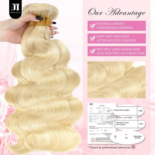 613 Bundles Human Hair 12A Blonde Body Wave Human Hair bundles 100% Unprocessed Brazilian Raw Virgin Bundles Single 613 Weave Extensions for Women 16 Inch