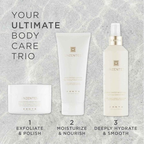 ZENTS Body Polish, Exfoliating Salt & Sugar Body Scrub with Organic Shea Butter, Unzented Fragrance Free for Sensitive Skin, 6.7 oz