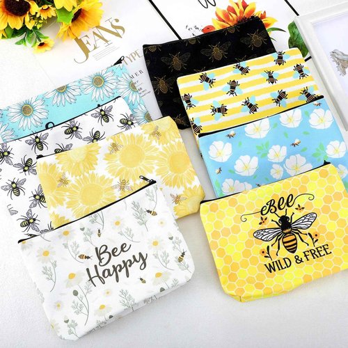 Bulyoou 16 Pcs Funny Bee Cosmetic Bags Stuff Bulk Honey Queen Bee Inspirational Gift Makeup Bags Zipper Pouch for Women Beekeeper