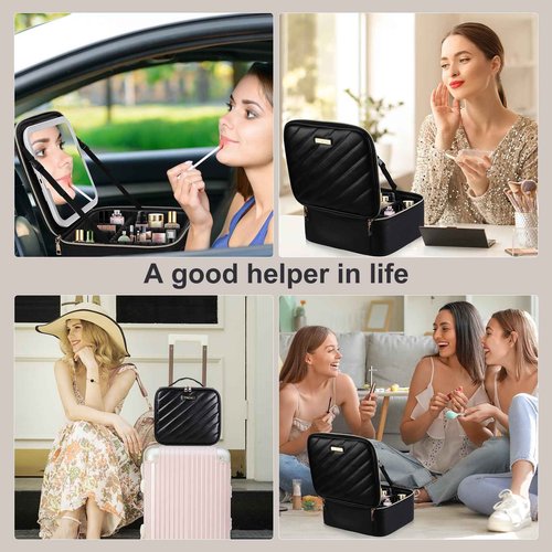 Pretty Comy Travel Makeup Bag with Led Mirror, Portable Makeup Train Case Led Makeup Bag with Mirror Makeup Organizer Bag Travel Organizer Bag Makeup Case Ideal Gifts for Mom Women