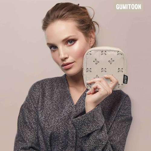 GUMITOON Small Makeup Bag Pouch for Purse Cute Cat Corduroy Mini Cosmetic Bag for Women with Slip-in Pockets Sanitary Napkin Pouch,Beige