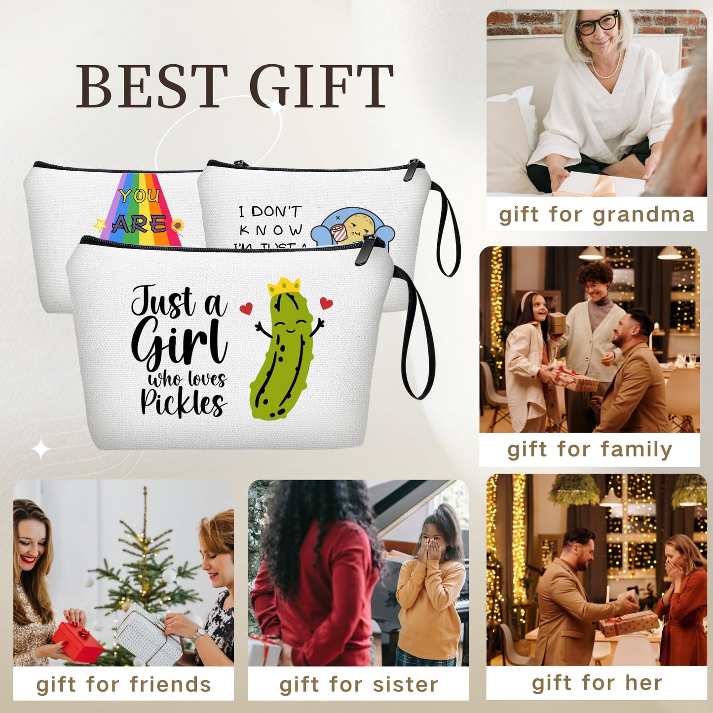 KONSOM Sister Gifts Funny, Quirky Gifts, Makeup Bag for Women, Gifts for Sisters from Sisters Adult, Gag Gifts,Pickle Gifts