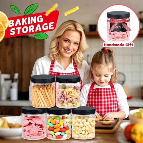 sietpoek 48 PCS 8 OZ Plastic Jars with Screw On Lids,Labels Refillable Empty Round Slime Containers for Storing Dry Food, Honey Jam, Cream, Butter, Lotion, black