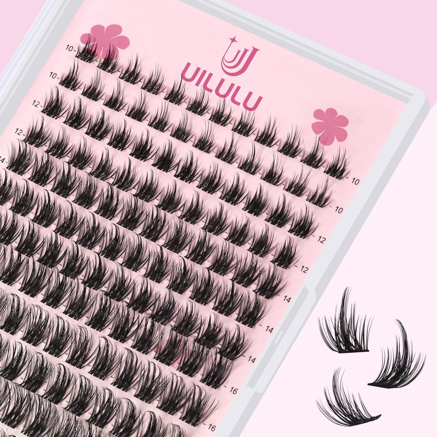 Uilulu Lash Clusters Kit 10-18mm Natural Lashes Clusters D Curl False Eyelash Clusters, DIY Lash Extension Kit with Lash Bond & Seal, Lash Glue Remover, Lash Tweezers(U06 Lash Kit)