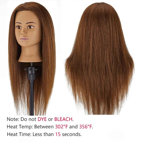 100% Human Hair Mannequin Head Hair Styling Training Head Cosmetology Manikin Head Doll Head for Hairdresser with Clamp Holder and Tools