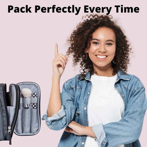 BORSALI Hanging Toiletry Bag for Women with Mirror - Medium Travel Bag for Toiletries & Travel Essentials - Compact Yet Roomy - 22 Compartments & Mesh Back Pocket - Sturdy Swivel Hook