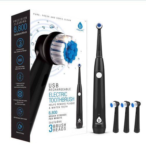 Rotating Electric Toothbrush for Adults with 3 Brush Heads - Toothbrush Electric with 3 Cleaning Modes - USB Rechargeable Toothbrush with 2 Minute Smart Timer (Black)