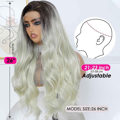 Ruiieea Synthetic Lace Front Wig, 13x4 Lace Front Wig Body wave, Blonde Lace Frontal Wig for Women Glueless Daily Use 26 Inch Black to Blonde