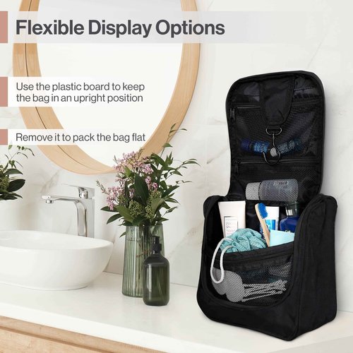 Wayfarer Supply Co. Hanging Travel Toiletry Bag - Large Cosmetic Bag Organizer for Toiletries, Makeup and Shaving Supplies - Cruise and Travel Essentials for Women & Men, Black