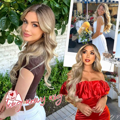 Eawwii Ombre Blonde Wig for Women Long Wavy 4x1 Lace Natural Hairline Glueless for Beginners Middle Part Synthetic for Daily Party Use 26Inch